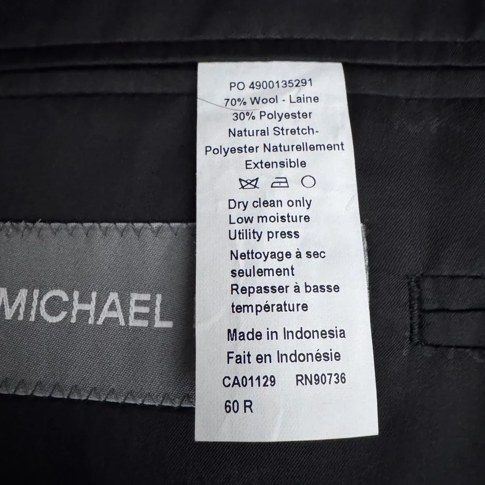 Michael Kors Tuxedo Suit‎ Mens 60R W52xL24 Black Solid Peak Lapel Formal Wedding